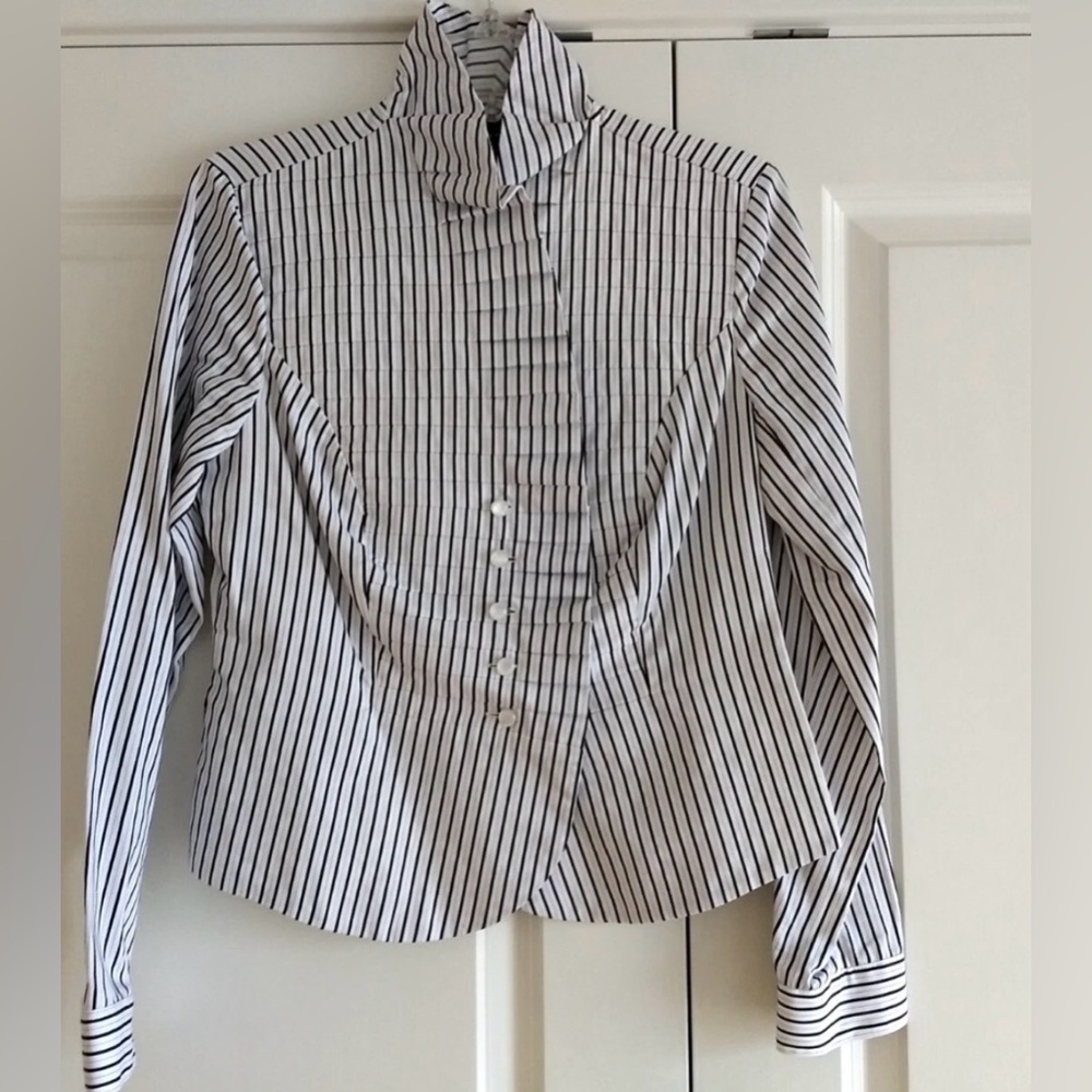 Jones New York Black and White Striped Button-Down Shirt